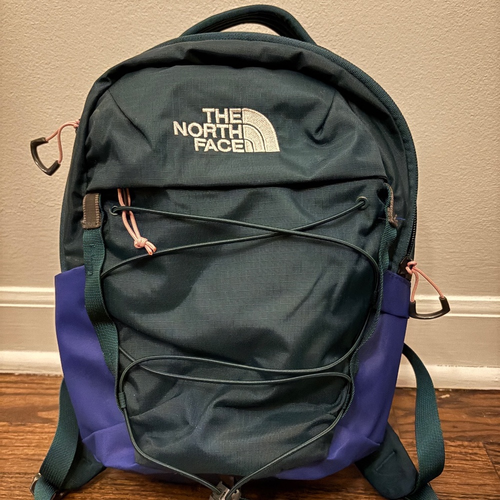 The North Face Borealis Mini backpack in Ponderosa Green, Blue Lapis, Cameo Pink